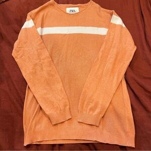 Zara Men's Sweater in Orange and White